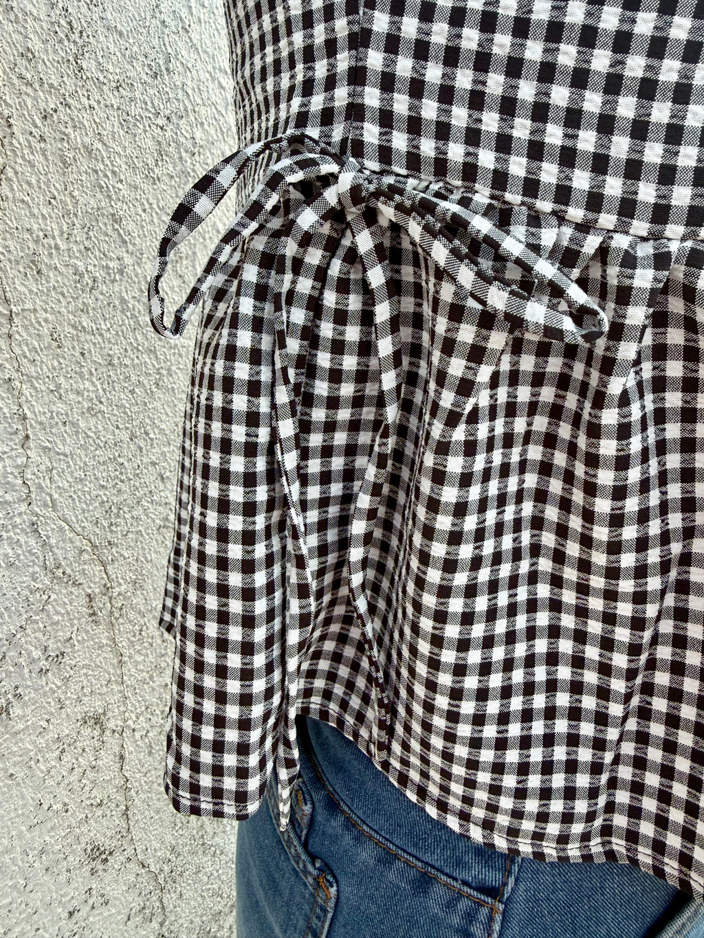 Gingham Sleeveless Peplum Top with Side Ties