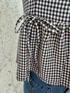 Gingham Sleeveless Peplum Top with Side Ties