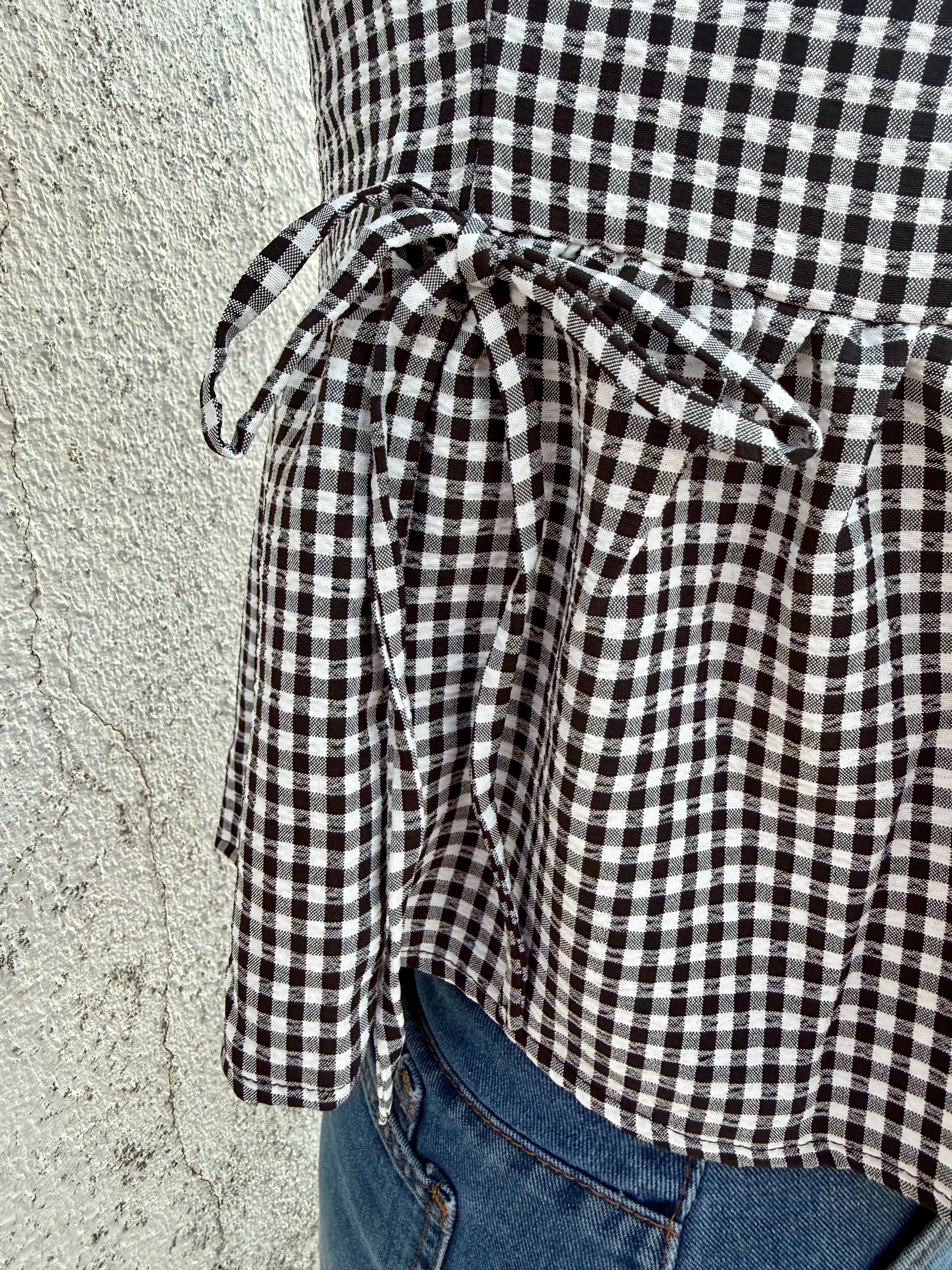 Gingham Sleeveless Peplum Top with Side Ties