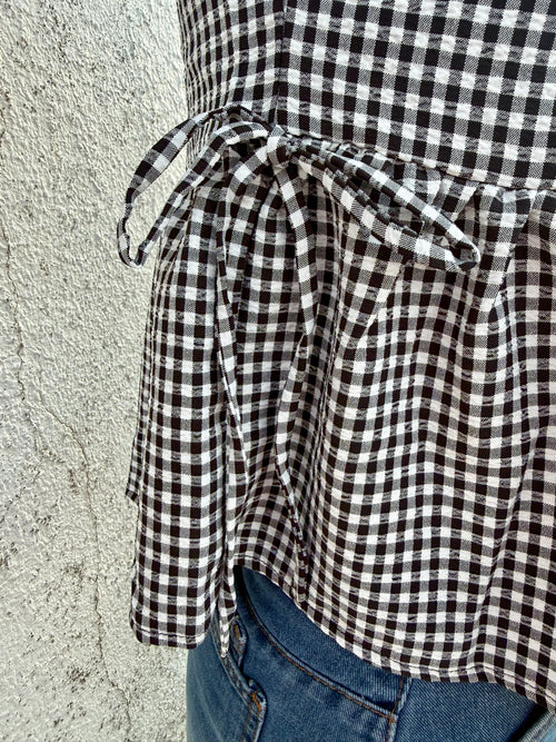 Gingham Sleeveless Peplum Top with Side Ties