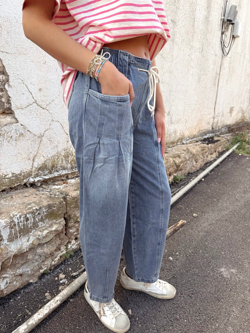Denim Barrel Drawstring Jeans