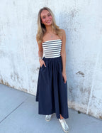 Striped Strapless Flowy Midi Dress