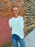 Oversized Striped V-Stitch Short Sleeve Top