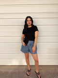 Ribbed Button-Front Crew Neck