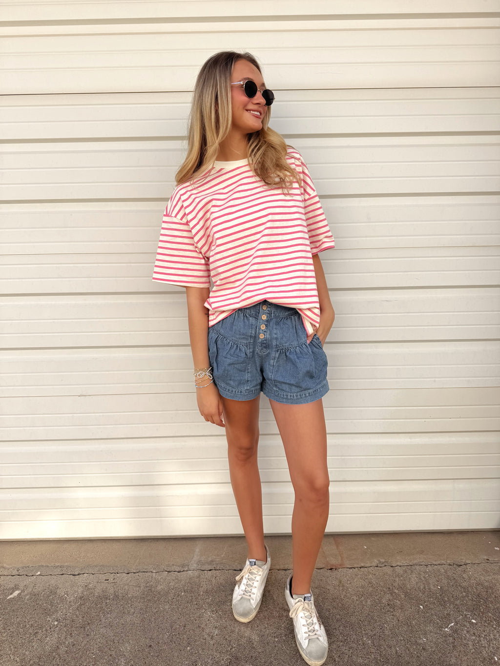 Striped Short Sleeve Oversized Cotton Tee
