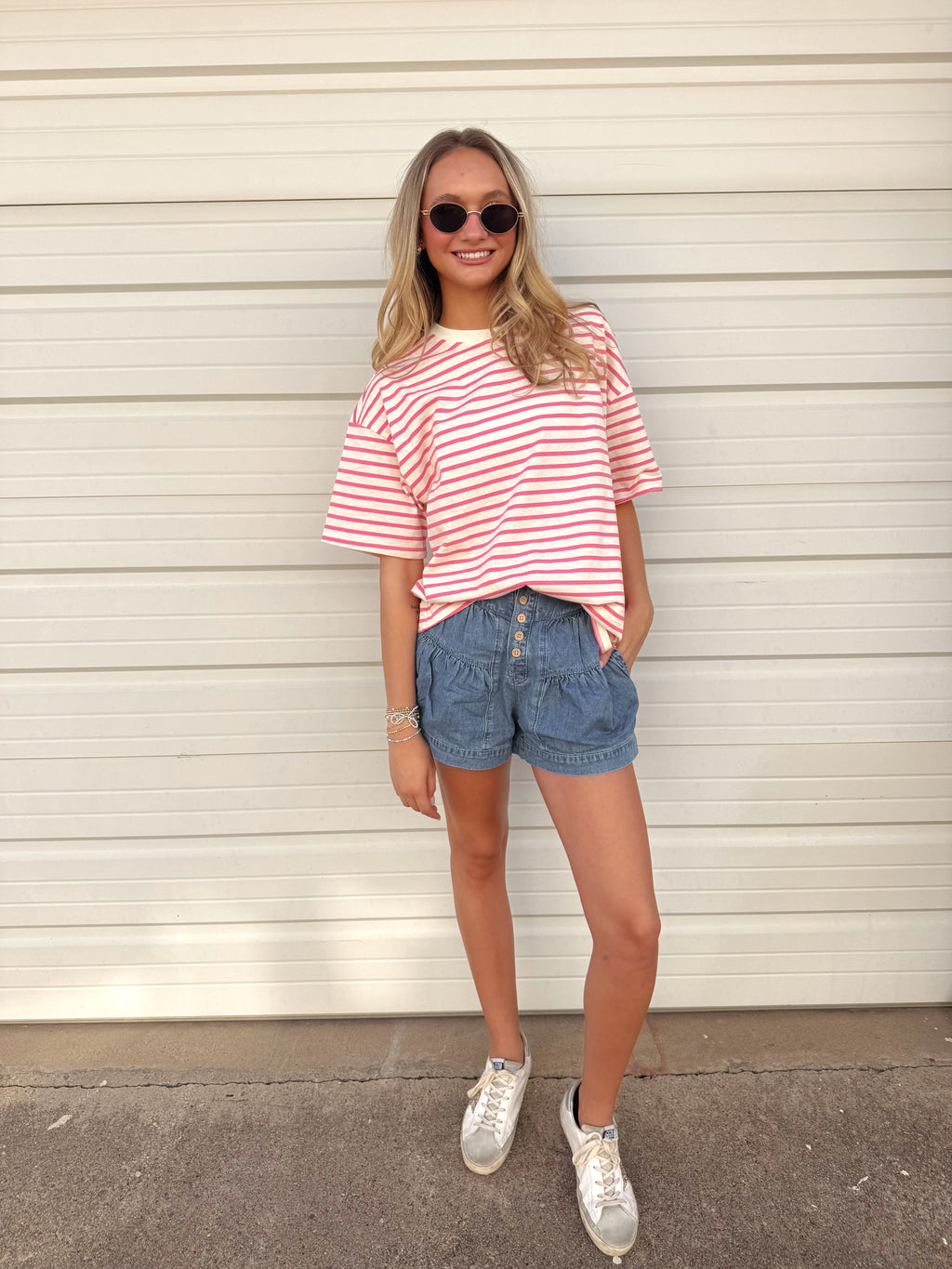 Striped Short Sleeve Oversized Cotton Tee